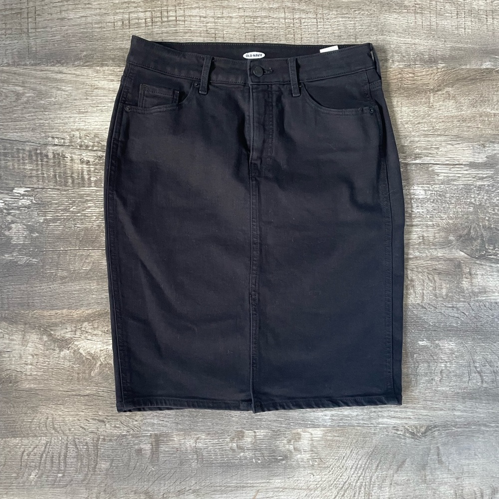 Old Navy Black Midi Denim Jean Pencil Skirt 4
